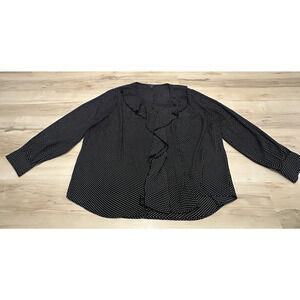 Limited Collection Black‎ White Polka Dot Ruffle Front Long Sleeve Blouse Top 2X